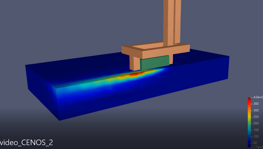 Temperature field on the surface and inside the material during the scanning process.