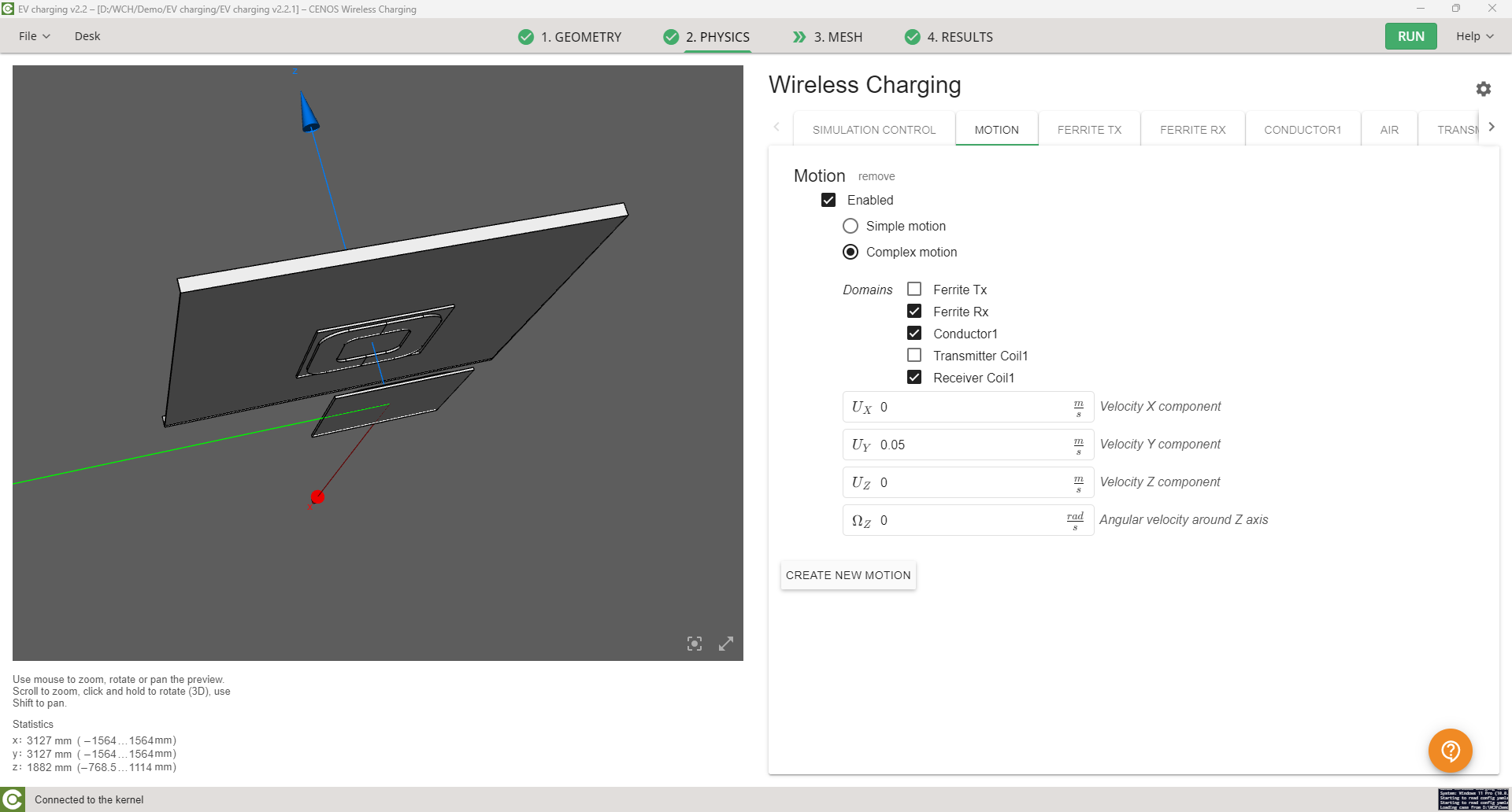 Motion settings for wireless charging simulation 