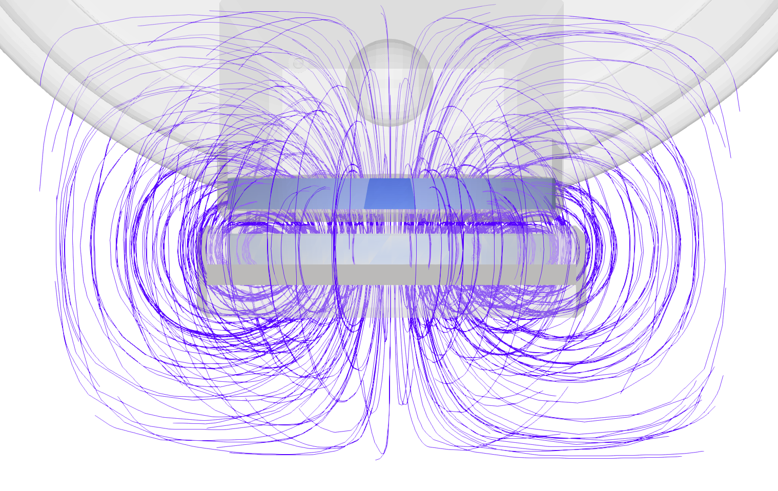 This image shows the magnetic field distribution around the inductive coils during charging. Engineers can observe areas of high and low magnetic flux density, identifying potential inefficiencies in coil alignment. By leveraging simulation, engineers can adjust coil design to optimize power transfer efficiency and reduce electromagnetic interference. 