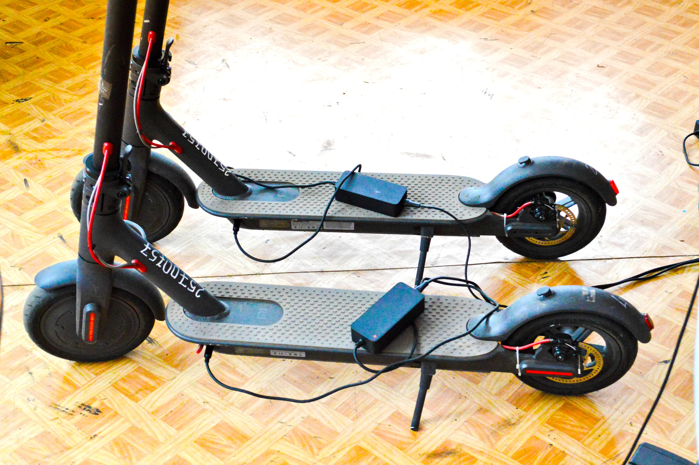 This photo demonstrates how batteries are charged with a charging cable.