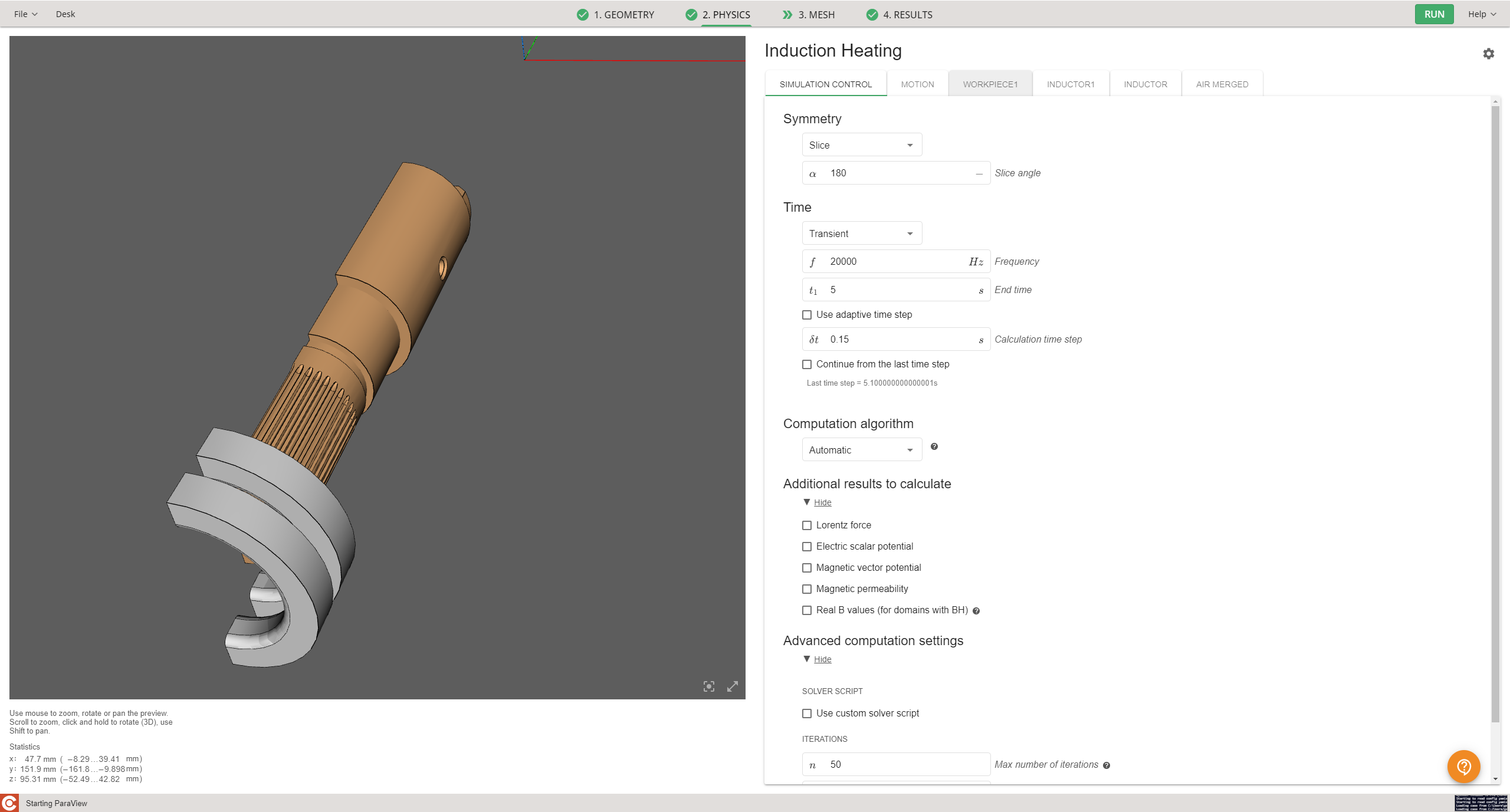 Case study setup view from the shaft scanning example