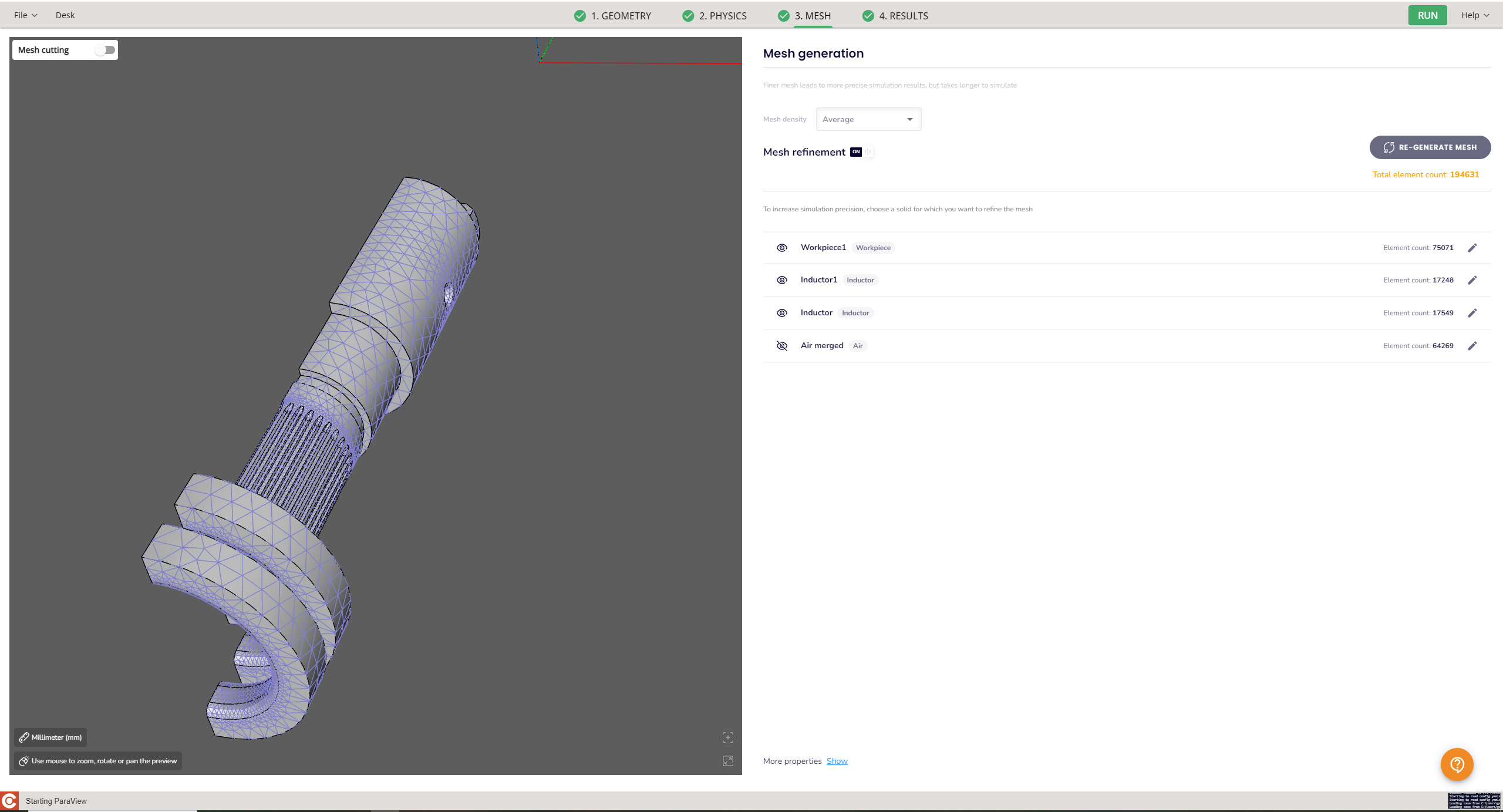 Mesh view of the shaft scanning model