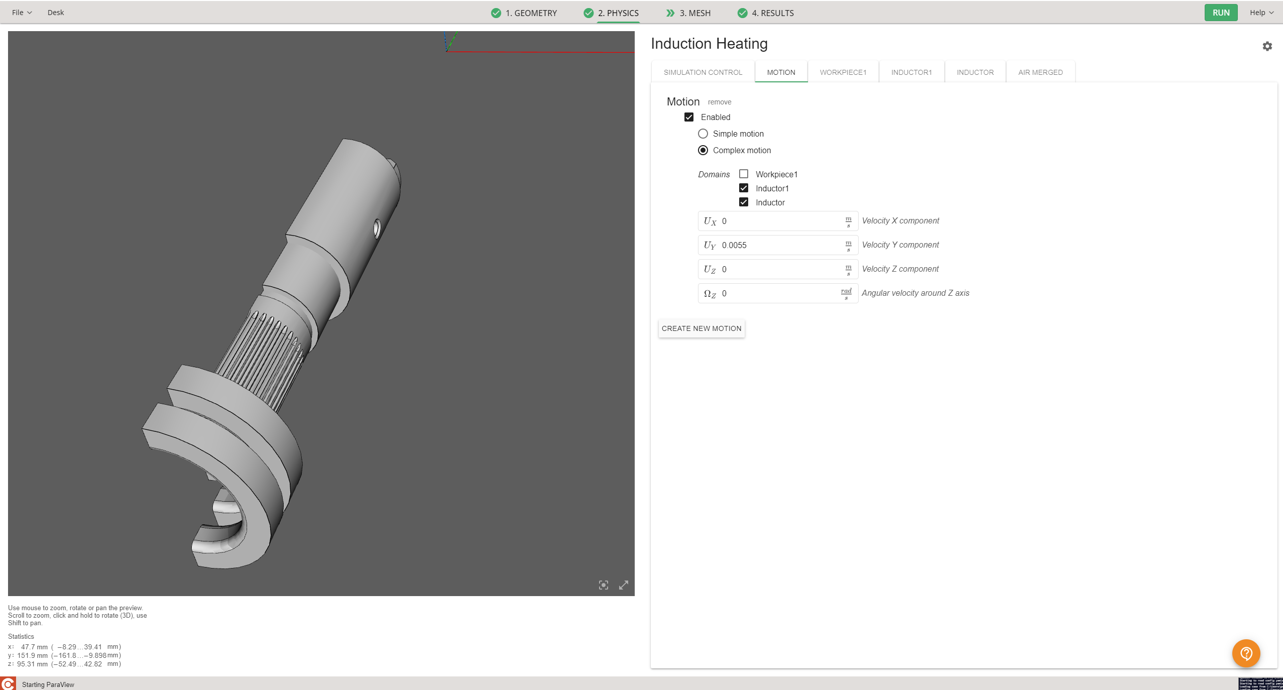 Motion setup for the scanning case